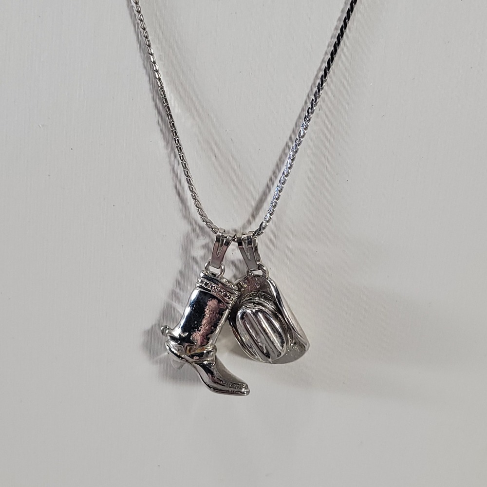 Monet Cowboy Charm Necklace Silver Tone Western Boot Hat Long Chain Jewelry